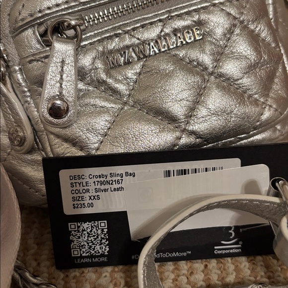 MZ Wallace Micro Crosby Silver Leather Quilted Sling - Picture 11 of 12